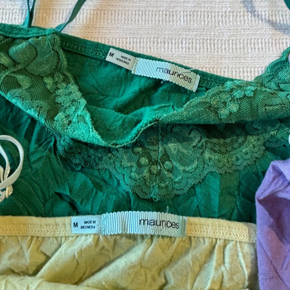 Maurices Womens Lace Trim Crinkle Camisole Tank Top Set of 4 Purple Green Yellow - Picture 5 of 10